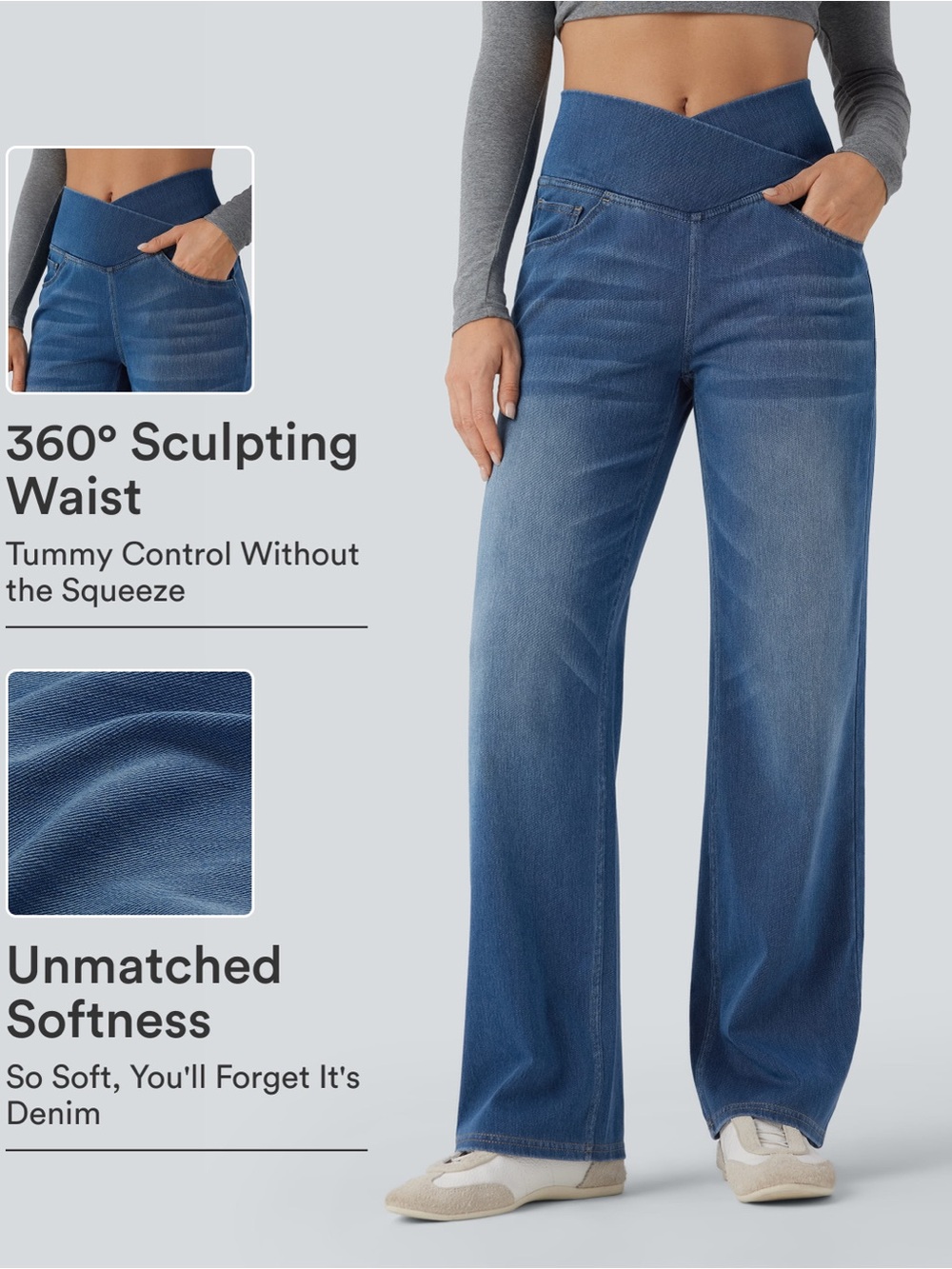 HALARA Wide-Leg Sculpting Jeans — Blue